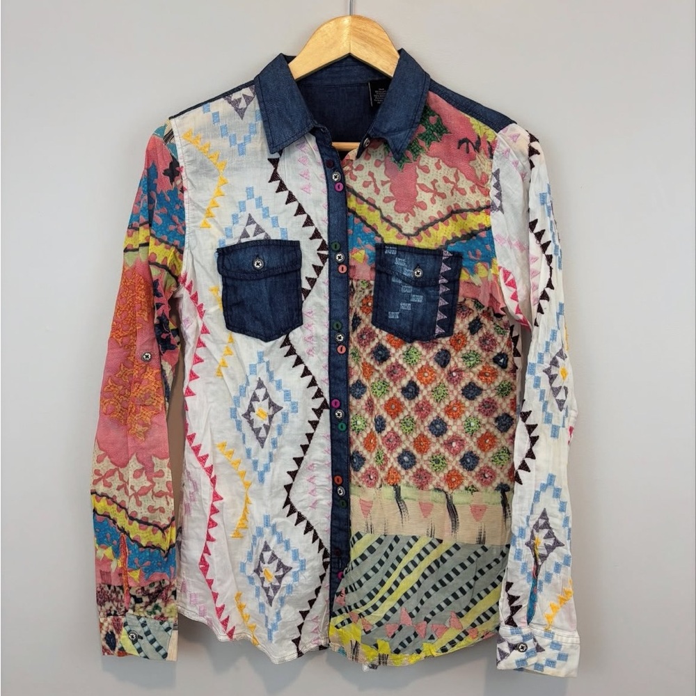 desigual Colorful Western Embroidered Button-Up Shirt